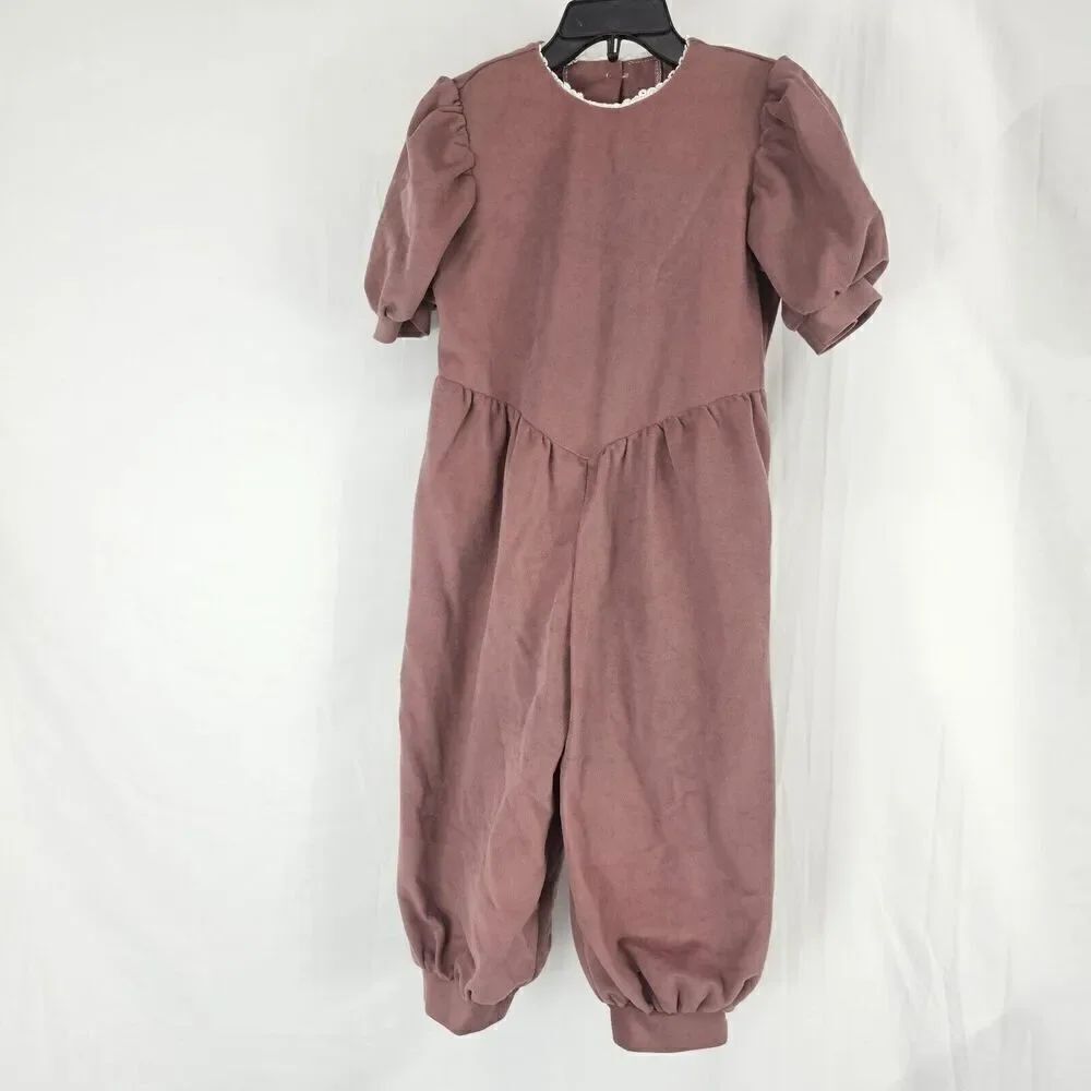 Vintage Bubble Jumpsuit Mauve Pink Velvet Like Short Sleeve Fits Toddler 3/4